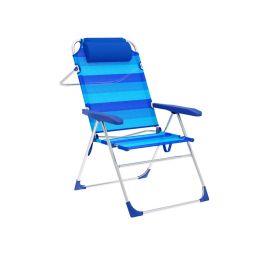 Marbueno Chaise Pliante 5 Positions Aluminium avec Coussin Rayures Bleues Plage et Piscine 67X66X99 cm 10246