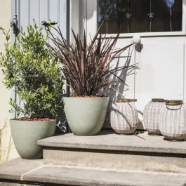 Element Pot de fleurs rond Ø 40 cm EDA - 26,2 L avec système de drainage - Cache-pot intérieur et extérieur résistant - Ø 39,4 x H 31,6 cm - Couleur kaki