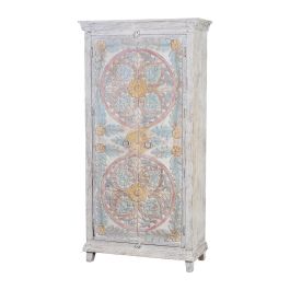 GINER Y COLOMER - Armoire en bois de manguier 2 portes 3 étagères, finition blanc vieilli et détails multicolores, 180 x 90 x 40 cm Precio: 1487.988. SKU: B1DK778FKT