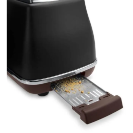 Delonghi CTOV2103.BK Grille-pain 2 Fentes 900 W Noir Mat/Chocolat - 6 Niveaux de Brunissage, Remontée Extra Haute, Ramasse-Miettes