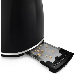 SWEISS Grille-Pain Vintage 2 Fentes GRS9 850W - Thermostat Réglable - Fonction Décongélation - Noir - Pince en Bambou