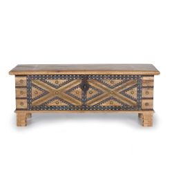 GINER Y COLOMER - Buffet en bois de manguier massif avec détails métal repoussé - Finition naturelle - 46 x 116 x 40 cm