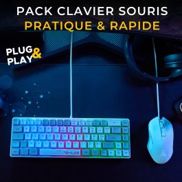 The G-Lab Combo Hydrogen TGL3760162053555 Pack 2 en 1 Clavier AZERTY Souris avec fil Blanc/Gris