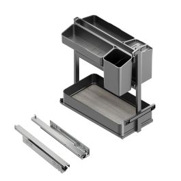 Emuca Chariot extractible avec paniers et accessoires Harmony avec fermeture à amortie, Module largeur 300mm hauteur 700mm, Acier et Bois, Gris anthracite