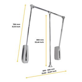 Emuca Penderie rabattable pour armoire Hang mural, 600-830, Chromé, Acier et Plastique