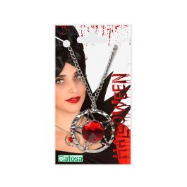 Collar de Vampiresa con Colgante Rojo - Collier Argenté avec Pendentif Rouge pour Costume d'Halloween Gothique et Sorcière