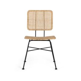 GINER Y COLOMER Lot de 2 chaises en rotin naturel tissé à main avec structure en fer noir, design moderne et ergonomique - Assise 45x38 cm