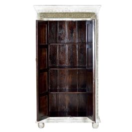 GINER Y COLOMER Armoire en Bois de Manguier Blanc Vieilli avec Finition Craquelé et Détails en Bronze