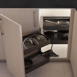 Emuca Accessoire extractible Harmony pour meuble de cuisine, Gauche, Acier et Bois, Gris anthracite