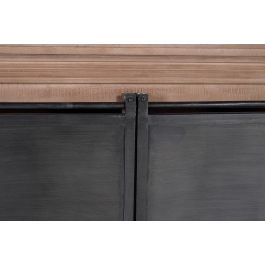 GINER Y COLOMER Buffet industriel en bois de manguier et métal avec 4 portes coulissantes et 6 tiroirs, 220 x 200 x 45 cm, finition naturel et gris foncé vieilli