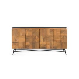 Buffet en Bois de Mango avec Dessus Noir, 4 Portes, Finition Naturelle, Structure Métallique, Design Moderne - 170 cm Precio: 1439.988. SKU: B165VYNNSL