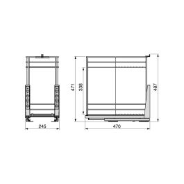 Emuca Chariot coulissant avec paniers et chariot à pain Supra avec fermeture à amortie, module 300, Acier, Chromé