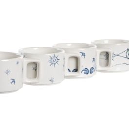 Ensemble de tasses à café DKD Home Decor Bleu Blanc Métal Dolomite 260 ml