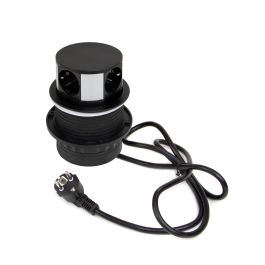 Emuca Multiconnecteur Vertikal Push diamètre 100mm, 3 prises de type Schuko, 1 USB type A, 1 USB type C, Acier et Plastique, Peint en noir