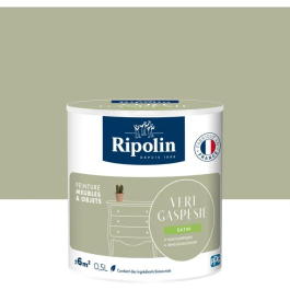 Ripolin Peinture pour Meubles et Objets Vert Gaspésie Satiné 0.5 L - Application sans sous-couche, pour intérieur et extérieur, à base d'ingrédients biosourcés