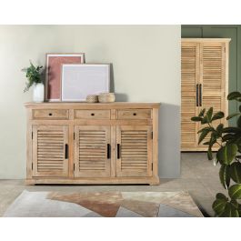 GINER Y COLOMER Buffet en Bois de Mango Massif 3 Portes 3 Tiroirs - 150x90x40 cm - Teinte Naturelle - Meuble de Rangement Rustique