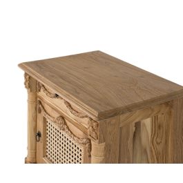 GINER Y COLOMER - Meuble de chevet ou table d'appoint en teck massif - Style rustique/provençal avec tiroir décoratif et porte en canne tressée - Finition naturelle - 50x35x65 cm