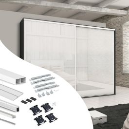 Emuca Kit de quincaillerie pour armoire à 2 portes coulissantes avec fermeture souple Placard 74, Modèle de poignée Sharp, épaisseur 19mm, panneaux non inclus, Peint en blanc