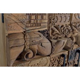 GINER Y COLOMER Buffet en bois de manguier et bois recyclé 2 portes - Dimensions : 90 x 90 x 50 cm, couleur naturel, meuble artisanal