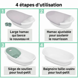 Ingenuity Baignoire bébé évolutive 4 en 1 'Room to Soak' extra-large avec transat hamac lavable et support siège de maintien 0-24 mois, bouchon de vidange