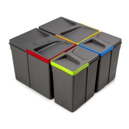 Emuca Poubelles pour tiroir de cuisine Recycle avec couvercle anti-odeurs, Hauteur 266, 2x15litres, 2x7litres, Plastique gris antracite