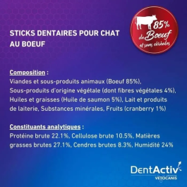 Vetocanis DentActiv 10 Barritas Higiene Bucal con Carne de Res para Gatos AAAOY09335