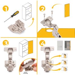 Emuca Lot de 20 charnières super coudées X91 avec fermeture amortie et embases Euro, Hauteur 0, Acier, Nickelé