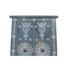 GINER Y COLOMER Meuble de rangement auxiliaire en bois de manguier et MDF peint à la main - 2 portes, 1 tiroir - Coloris bleu et blanc