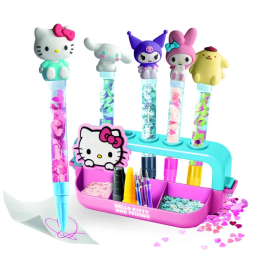 Clementoni - Atelier Créatif Stylos Décoration Hello Kitty et ses amis - Coffret Multilingue pour Enfants dès 6 Ans - Set de Stylos à Paillettes avec Figurines