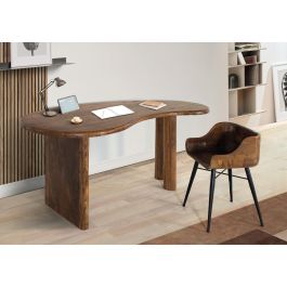 GINER Y COLOMER - Bureau en teck massif style rustique avec plateau large et structure asymétrique, finition noyer