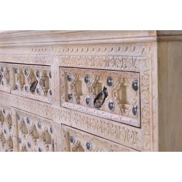 GINER Y COLOMER Buffet artisanal en bois de manguier naturel avec 3 portes et 3 tiroirs, finition patine blanche et détails en fer vieilli - Style BAKRA (92x150x40 cm)