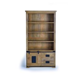 GINER Y COLOMER Vitrina Buffet en Bois de Mango Naturel avec Porte Coulissante et 2 Tiroirs - Style Industriel 185x100x40 cm