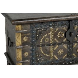 GINER Y COLOMER - Coffre de rangement en bois de manguier massif couleur marron foncé - Décor ancien avec détails en bronze et métal - Dimensions : 80 x 40 x 46 cm
