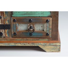 GINER Y COLOMER - Buffet armoire en bois recyclé avec portes et tiroirs, finition multicolore - 80x110x40 cm