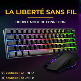 The G-Lab COMBO HYDRO - Pack Gamer 2-en-1 sans fil - Clavier membrane silencieux et souris ergonomique - Noir