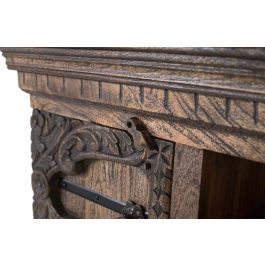 GINER Y COLOMER - Buffet TV en bois de manguier massif avec 2 portes et 2 étagères, finition vieillie marron - Dimensions: porte 32x39 cm, étagère 14 cm