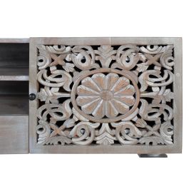 GINER Y COLOMER - Meuble TV en bois de manguier massif gris décapé avec portes sculptées et tiroir - 150 cm de large