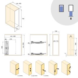 Emuca Porte-bouteilles latéral extractible Harmony avec fermeture amortie, Module largeur 150mm hauteur 700mm, Acier et Bois, Gris anthracite