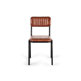 GINER Y COLOMER - Lot de 2 chaises en cuir véritable et structure métal, assise marron et pieds noirs - Dimensions (HxLxP) : 82 x 55 x 43 cm - Réf. lot