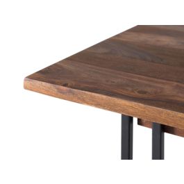 GINER Y COLOMER Table de salle à manger rectangulaire en bois de palissandre marron aux veines naturelles avec pieds en métal noir