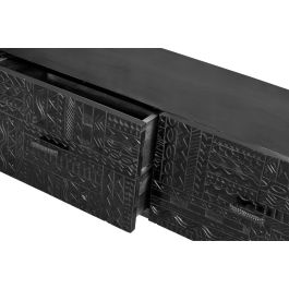GINER Y COLOMER Buffet TV en bois de manguier massif avec sculpture hiéroglyphe et pattes en fer laqué noir - 180 x 40 x 55 cm