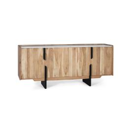 GINER Y COLOMER - Buffet contemporain en bois d'acacia avec plateau en marbre blanc, structure naturelle et pattes noires - Dimensions : Porte 56x44cm