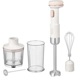 SENCOR Mixeur Plongeant Sans Fil SHB 9130WH - 11.1 V - Batterie Li-Ion - Avec Hachoir 500 ml, Tasse 700 ml, Mousseur à Lait et Batteur - Blanc