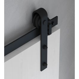 Emuca Kit de quincaillerie pour porte coulissante suspendue Barn en bois, avec fermeture souple, panneaux non inclus, Acier et Plastique, Peint en noir