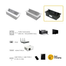 Emuca Multiconnecteur Atom 26 A+C pour bureau, EU, Peint en noir, Acier et Plastique et Zamak.
