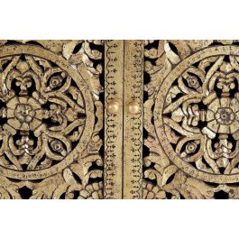 GINER Y COLOMER Commode en bois de manguier massif couleur noyer avec détails en bronze doré, meuble artisanal à finition unique