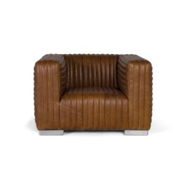 GINER Y COLOMER - Fauteuil en cuir moderne, structure cubique avec pattes en acier inoxidable, dimensions 103x98x67 cm, couleur marron Precio: 1619.988. SKU: B15YJER6XN