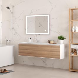 Emuca Miroir de salle de bain Heracles avec éclairage LED frontal et décoratif (AC 230V 50Hz), 34 W, Plastique et Verre