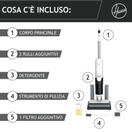 Hoover HW500 Aspirateur et Mop Sans Fil pour Solides et Liquides, Double Rouleau, Moteur 230W