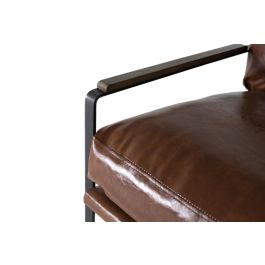 Giner y Colomer Fauteuil industriel contemporain en fer noir et simili cuir brun vieilli - Structure en fer noir, assise rembourrée - Dimensions fournies